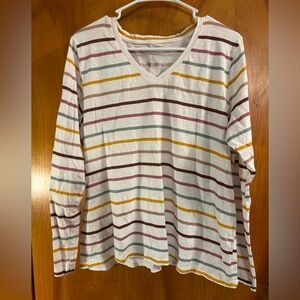 Sonoma V-Neck Top with Yellow and Purple Stripes